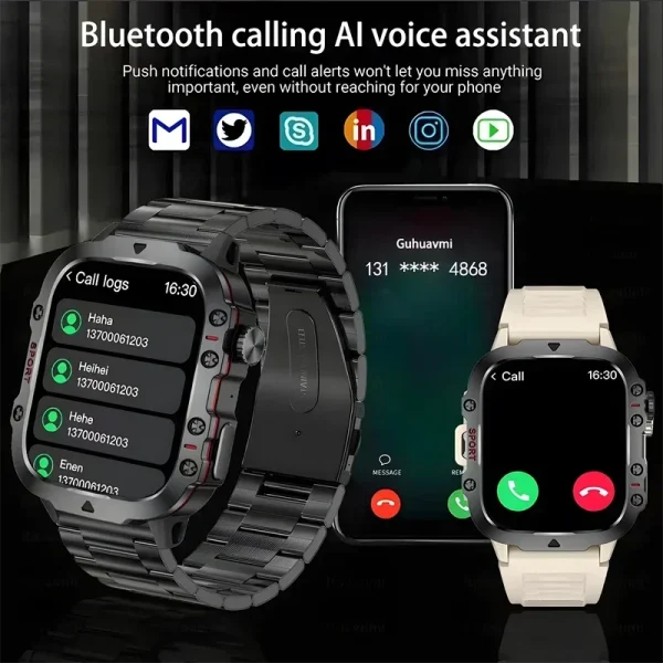 2024 New Rugged Military Smart Watch Men AMOLED HD Screen Heart Rate Bluetooth Call Waterproof Outdoor SmartWatches For Huawei - Image 3