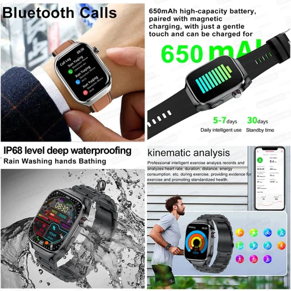 2024 New Men Healthy Blood oxygen Blood Lipid Blood Sugar Uric Acid Smart Watch ECG+PPG+HRV Bluetooth Call SmartWatch For Xiaomi - Image 5