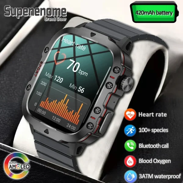 Rugged Military Smart Watch Men Ftiness Watches 3ATM Waterproof 2.01'' AI Voice Bluetooth Call Smartwatch For Android Xiaomi ios