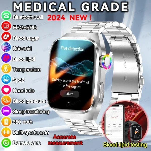 2024 New Micro Physical Examination Five Organ Health Smartwatch ECG Blood Glucose Blood Pressure Bluetooth Call SmartWatch Man