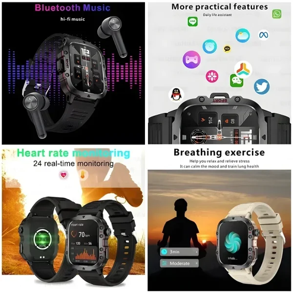 2024 New Rugged Military Smart Watch Men AMOLED HD Screen Heart Rate Bluetooth Call Waterproof Outdoor SmartWatches For Huawei - Image 4