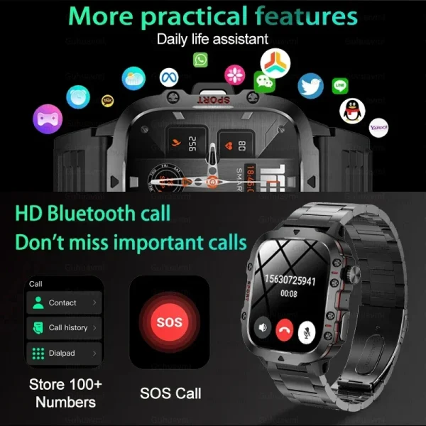 Rugged Military Smart Watch Men Ftiness Watches 3ATM Waterproof 2.01'' AI Voice Bluetooth Call Smartwatch For Android Xiaomi ios - Image 6